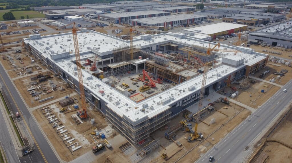drones construcción centro comercial Galicia